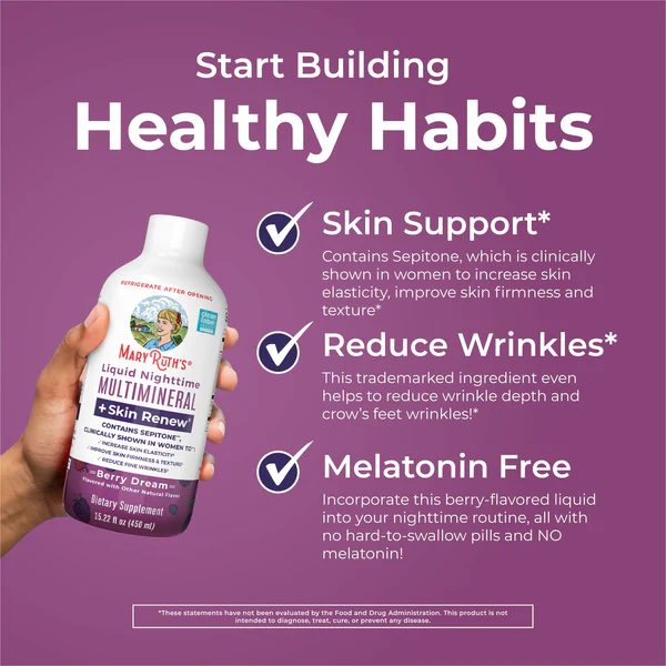 Multimineral Nocturno + Renovacion de Piel Sabor Frutos Rojos, Liquido 450 ml (15.22 fl oz), Mary Ruth's