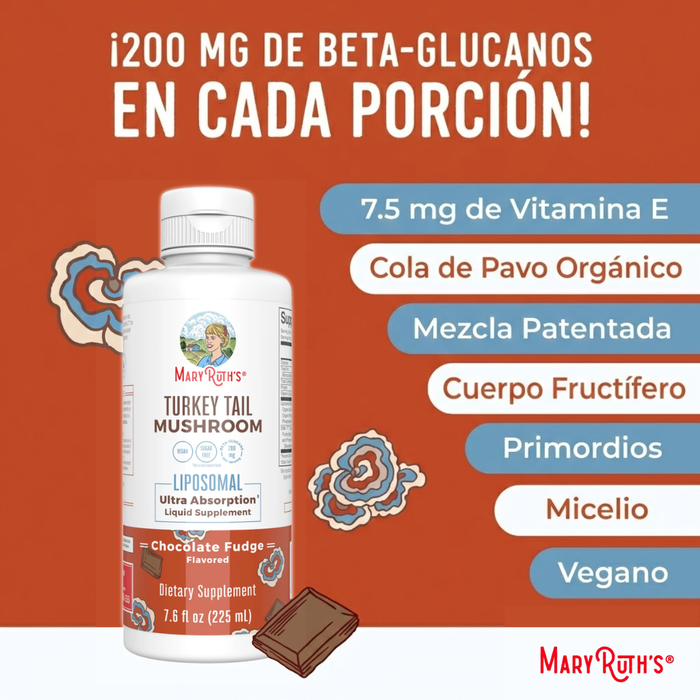 Hongo de Cola de Pavo Liposomal Sabor Chocolate (7.6 fl oz 225 ml), MaryRuth's