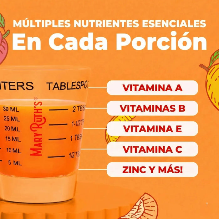 Multivitaminico Matutino + Crecimiento del Cabello Sabor Durazno-Mango, Liquido 450 ml (15.22 fl oz), Mary Ruth´s
