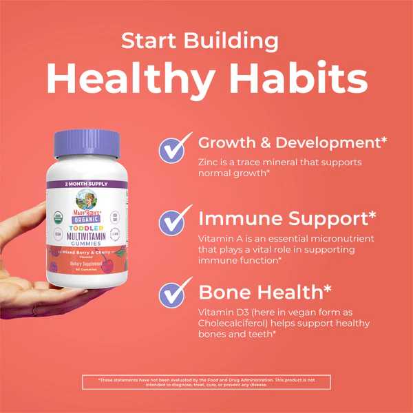 Multivitaminico Organico para Niños Sabor Moras y Cereza (60 gomitas), Mary Ruth's