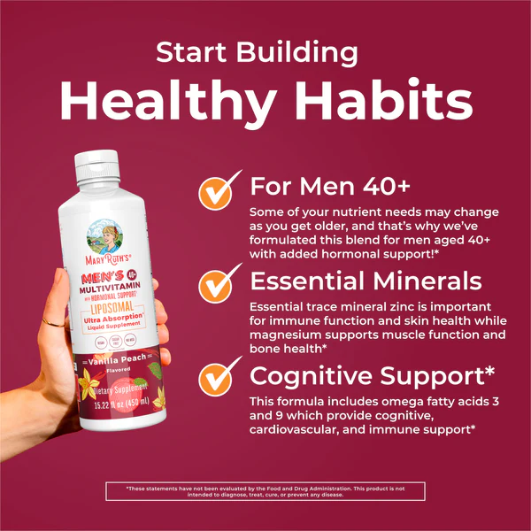 Multivitaminico Liposomal 40+ para Hombres Sabor Vainilla Durazno, Liquido 450 ml (15.22 fl oz), Mary Ruth's