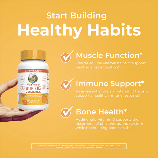 Vitamina D3 Sabor Limon, Fresa y Naranja (60 gomitas), Mary Ruth´s