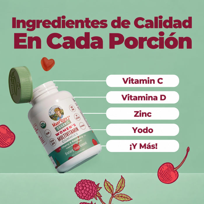 MultivitamínicO Orgánico para Mujeres Sabor Cereza y Frambuesa (60 gomitas), MaryRuth's