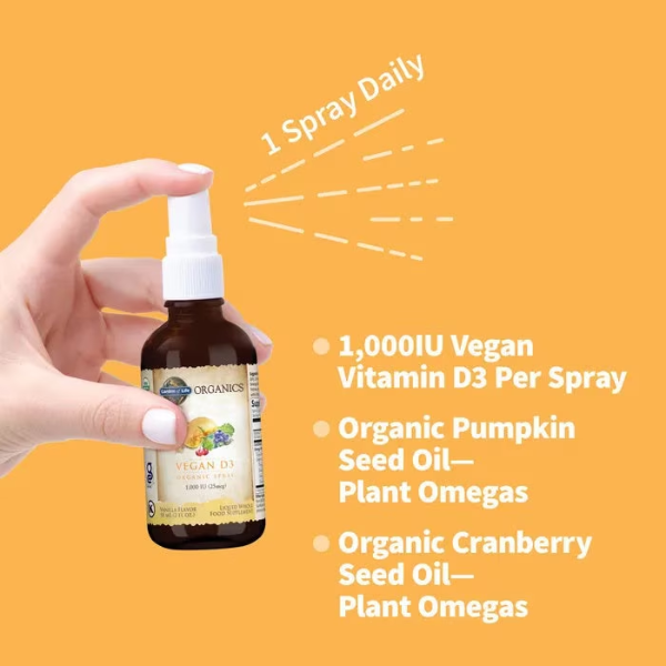 CC Vitamina D3 Orgánica 25 mcg Sabor Vainilla, Spray (2 oz 58 ml), Garden of Life