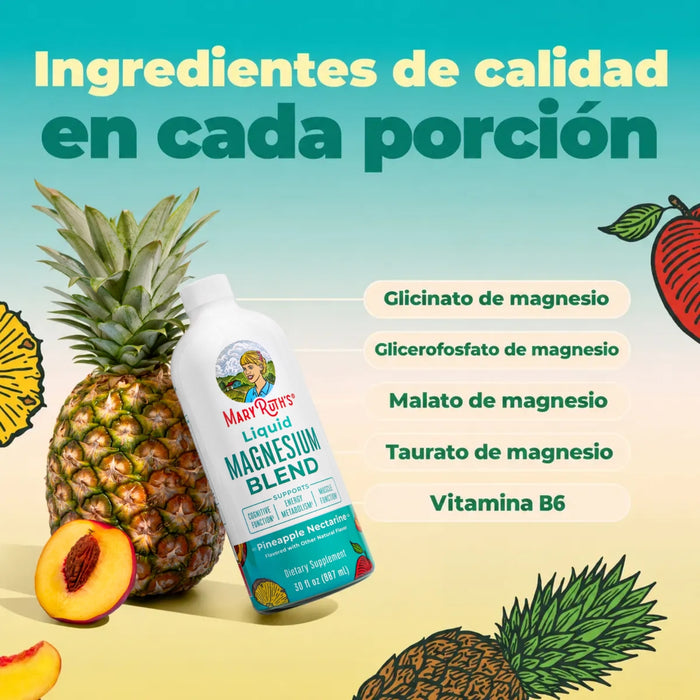 Magnesio Sabor Piña-Necterina (30 oz 887 ml), MaryRuth's