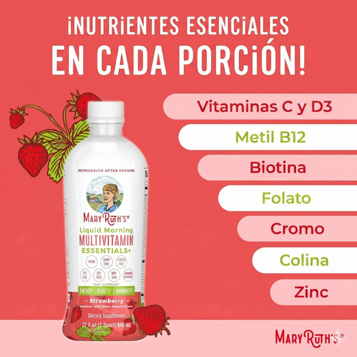 Multivitaminico Matutino Sabor Fresa, Liquido 946 ml (32 fl oz), Mary Ruth's