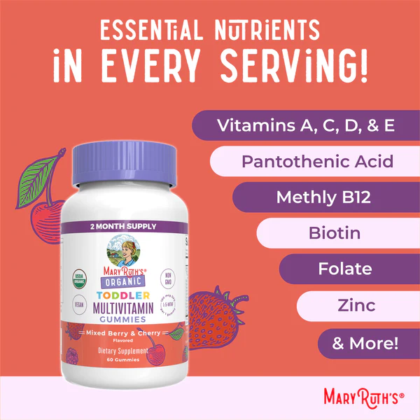 Multivitaminico Organico para Niños Sabor Moras y Cereza (60 gomitas), Mary Ruth's