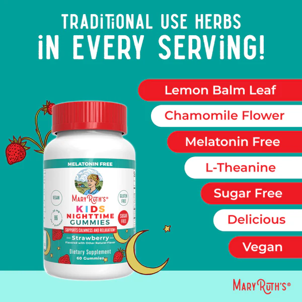 CC Ayuda para Dormir para Niños sin Melatonina Sabor Fresa (60 gomitas), Mary Ruth's