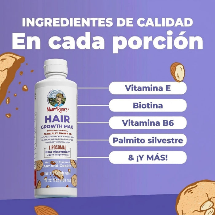 Crecimiento del Cabello MAX Liposomal Sabor Galletas de Almendra 450 ml (15.22 fl oz), Mary Ruth's
