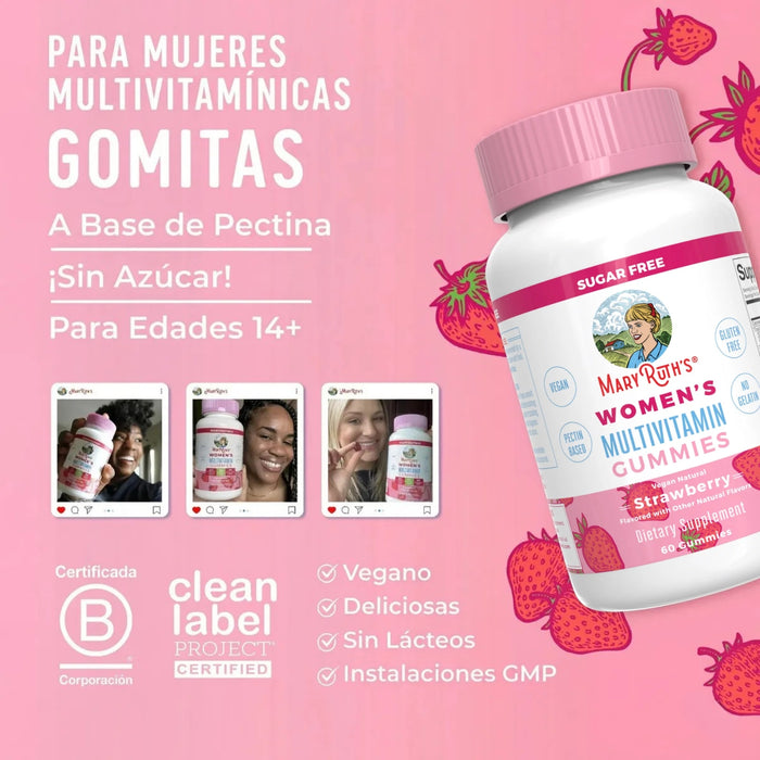 Multivitaminico Para Mujeres Sabor Fresa (60 gomitas), Mary Ruth´s