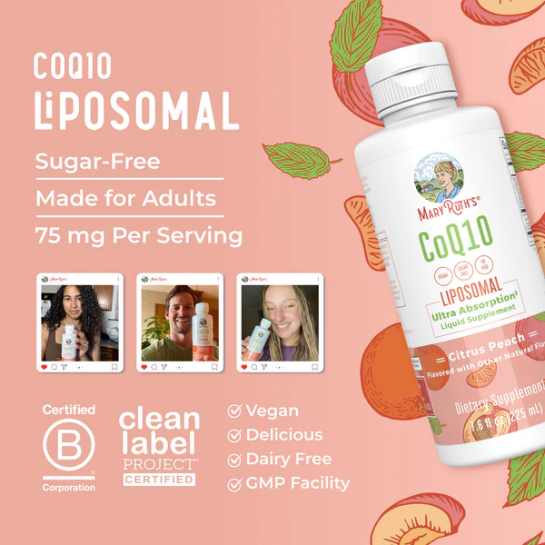 CoQ10 Liposomal Sabor Melocoton Citrico, Liquido (7.5 fl oz 225 ml), Mary Ruth's