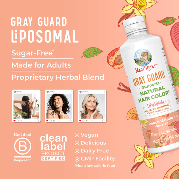 Gray Guard Liposomal Sabor Vainilla Durazno (15.22 fl oz 450 ml), Mary Ruth's