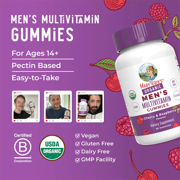Multivitaminico Organico Para Hombres Sabor Cereza (60 gomitas), Mary Ruth´s