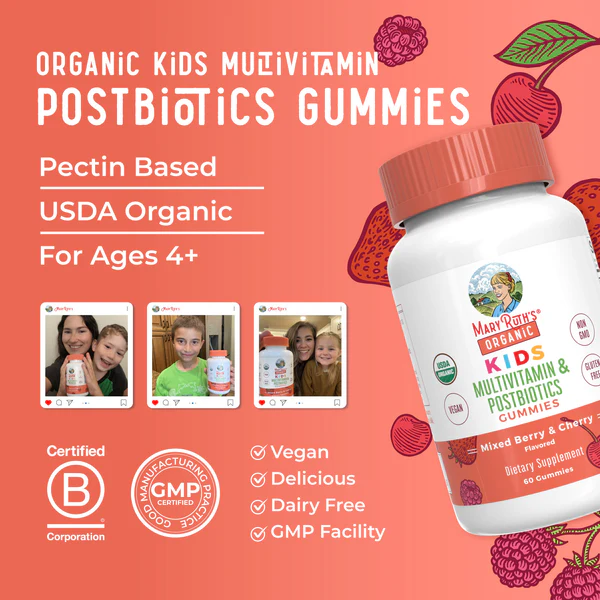 Multivitaminico Organico + Postbioticas para Niños (60 gomitas), Mary Ruth´s