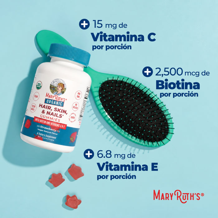 Salud del Cabello, Piel y Uñas Sabor Fresa (60 gomitas) | Mary Ruth's