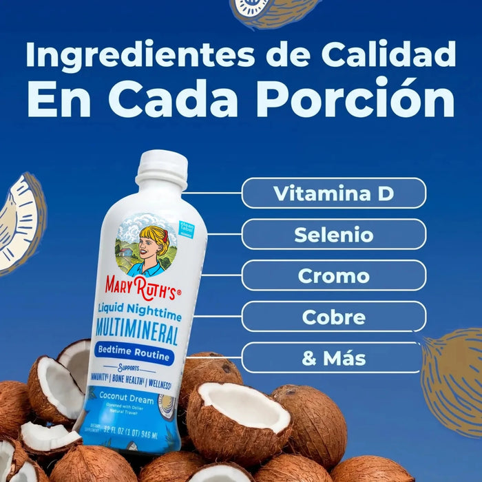 Multimineral Nocturno Sabor Coco, Liquido 450 ml (15.22 fl oz), Mary Ruth's