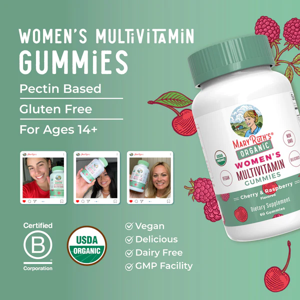 Multivitaminico Organico para Mujeres Sabor Cereza y Frambuesa (60 gomitas), Mary Ruth's