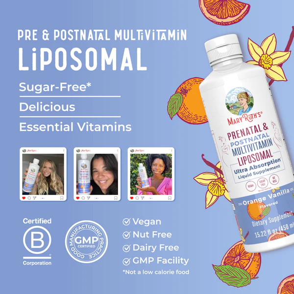 Multivitaminico Liposomal Prenatal y Postnatal Sabor Naranja Vainilla, Liposomal (15.22 fl oz 450 ml), Mary Ruth's