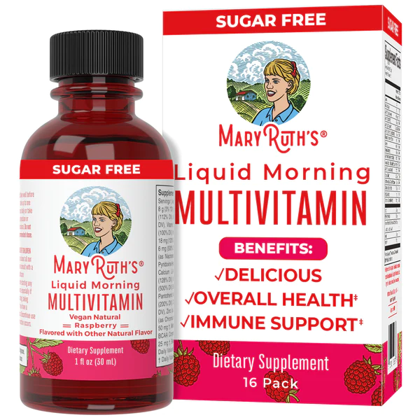 Multivitamínico Líquido Matutino, Frambuesa,( 1 oz Paquete de 16 ), Mary Ruth´s