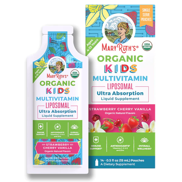 Multivitaminico Liposomal para Niños Sabor Fresa, Cereza y Vainilla (14 pack de 0.5 fl oz), Mary Ruth´s