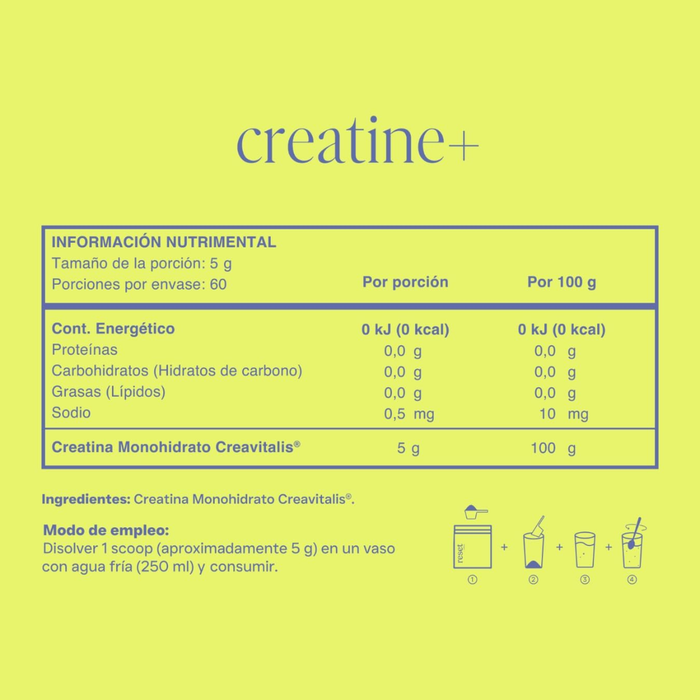 Creatine+ Creatina Monohidratada Micronizada Sin Sabor (300 g, 60 porciones), Reset Wellness