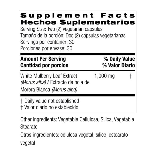 Extracto De Hoja De Morera Blanca 1,000 Mg, (60 Capsulas), Bio Nutrition