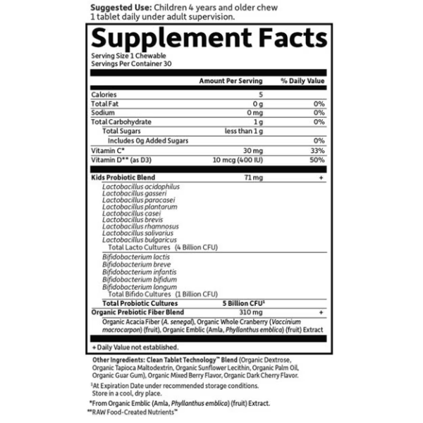 Probiotico Organico para Niños con Vitamina C y D (30 Masticables), Garden of Life