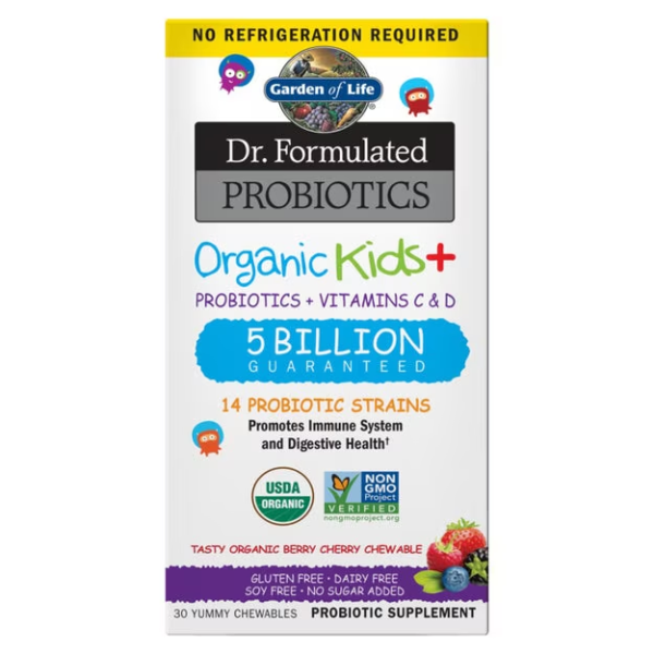 Probiotico Organico para Niños con Vitamina C y D (30 Masticables), Garden of Life