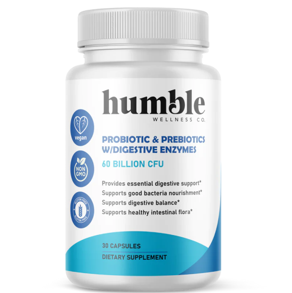 Probiótico 60billions + Prebiótico de Máxima Fuerza con Enzimas Digestivas 10cepas (30 caps), Humble