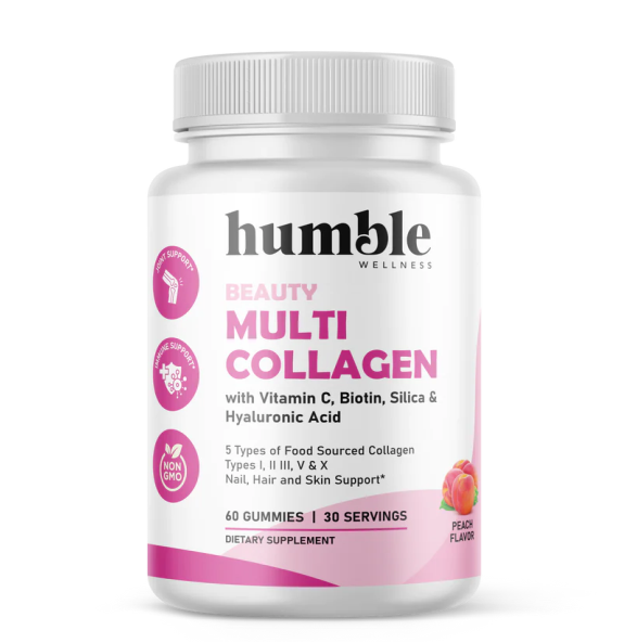 Colágeno Múltiple +biotina + vitamina C+ silica +Acido Hialuronico. (60 gomitas), Humble