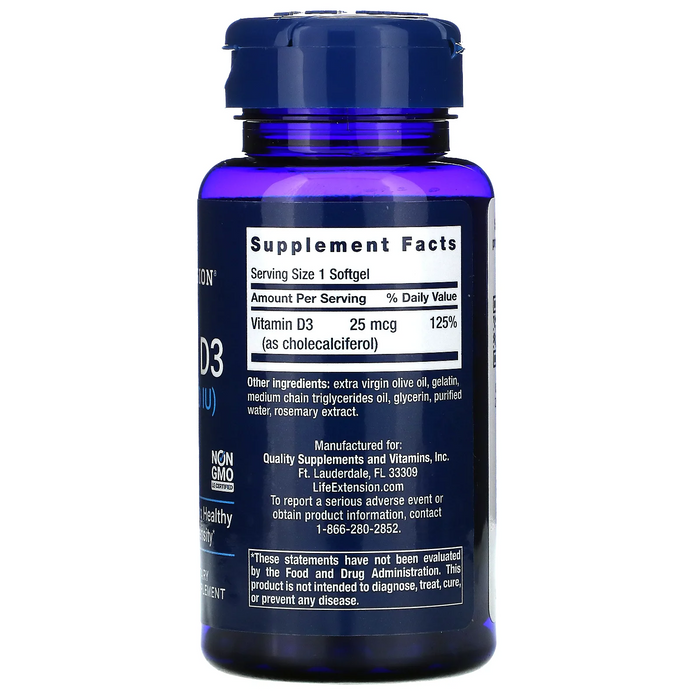 Vitamina D3 , 25 mcg 1000 UI, (250 softgels), Life Extension