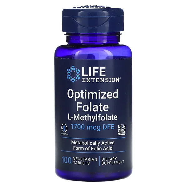 Folato Optimizado L-Metilfolato 1700 mcg DFE, (100 veg tabs), Life Extension