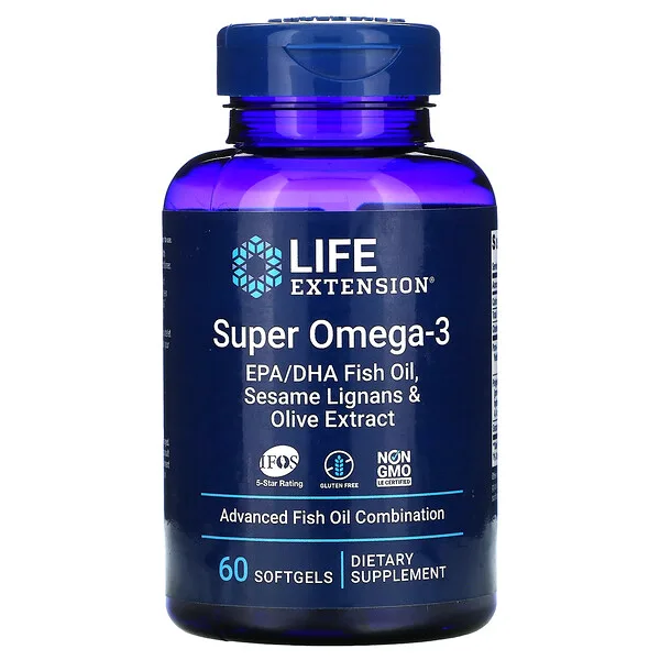Super Omega-3, EPA/DHA Aceite De Pescado, Lignanos De Sésamo Y Extracto De Oliva (60 softgels), Life Extension
