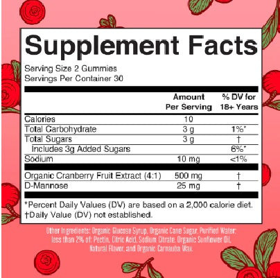 Gomitas de Arandano Organico Sabor Cranberry para Tracto Urinario (60 gomitas), Mary Ruth's