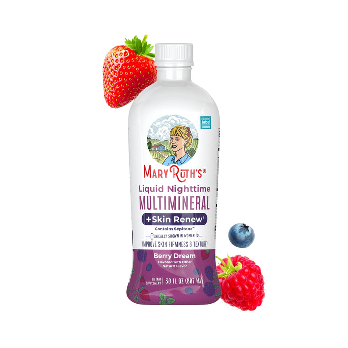 Multimineral Nocturno + Renovacion de Piel Sabor Frutos Rojos, Liquido 887 ml (30 fl oz), Mary Ruth's