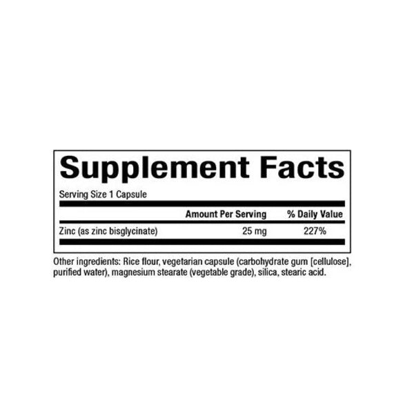 Bisglicinato de Zinc 25 mg (60 vcap), Natural Factors