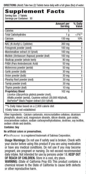 Soporte y Defensa Respiratoria con NAC (60 tabs), Irwin Naturals