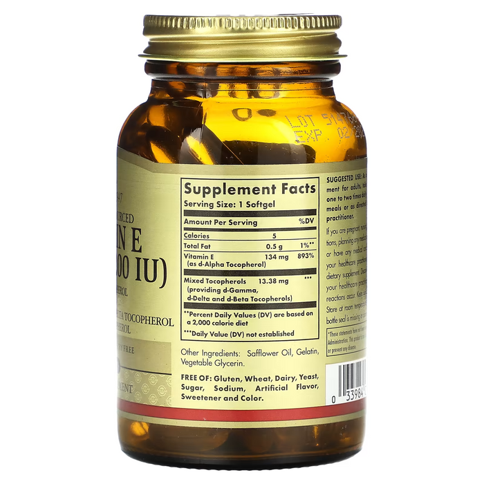 Vitamin E 134mg , 200IU (100 softgels) d-Alfa Tocoferol, Solgar