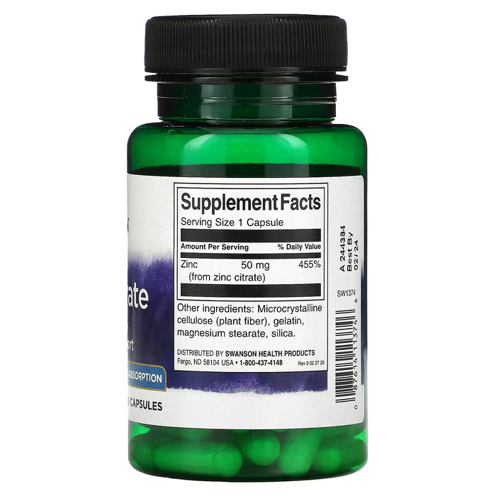 Citrato de Zinc, 50 mg (60 caps), Swanson