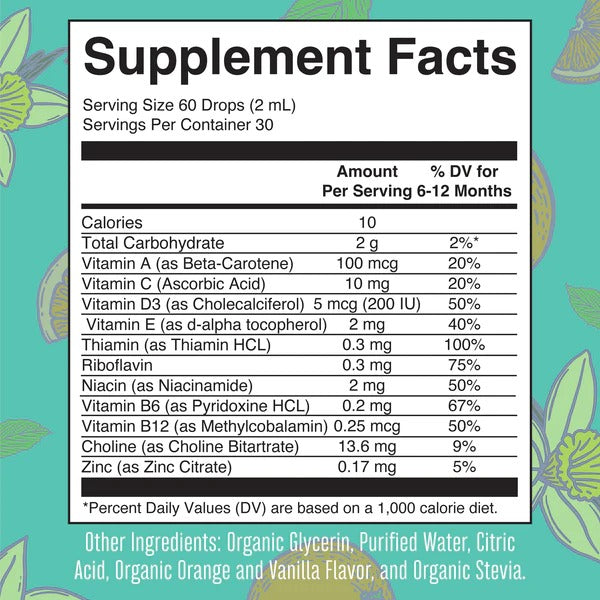 Multivitamínico Organico para Bebes Sabor Naranja Vainilla, Líquido (2 fl oz 60 ml), Mary Ruth’s