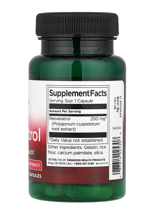 Resveratrol, ayuda cardiovascular de 250 mg (30 caps), Swanson