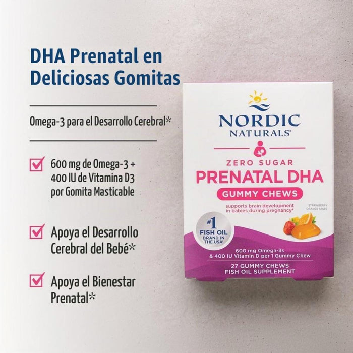 DHA Prenatal Cero Azúcar Sabor Fresa y Naranja (27 gomitas masticables), Nordic Naturals