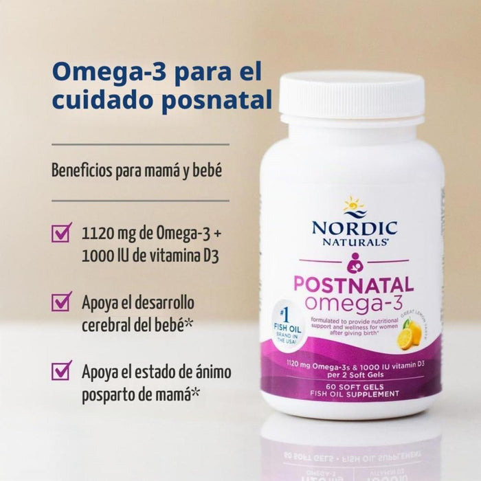 Omega-3 Postnatal Sabor Limón (60 cápsulas blandas), Nordic Naturals