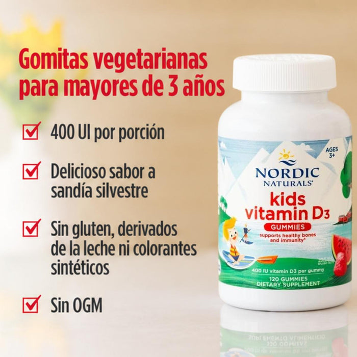 Gomitas de Vitamina D3 para Niños Sabor Sandía Silvestre (60 gomitas), Nordic Naturals