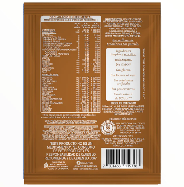 Proteina Probiotica, Cacao (16 pack de 30.5 gr), Habits