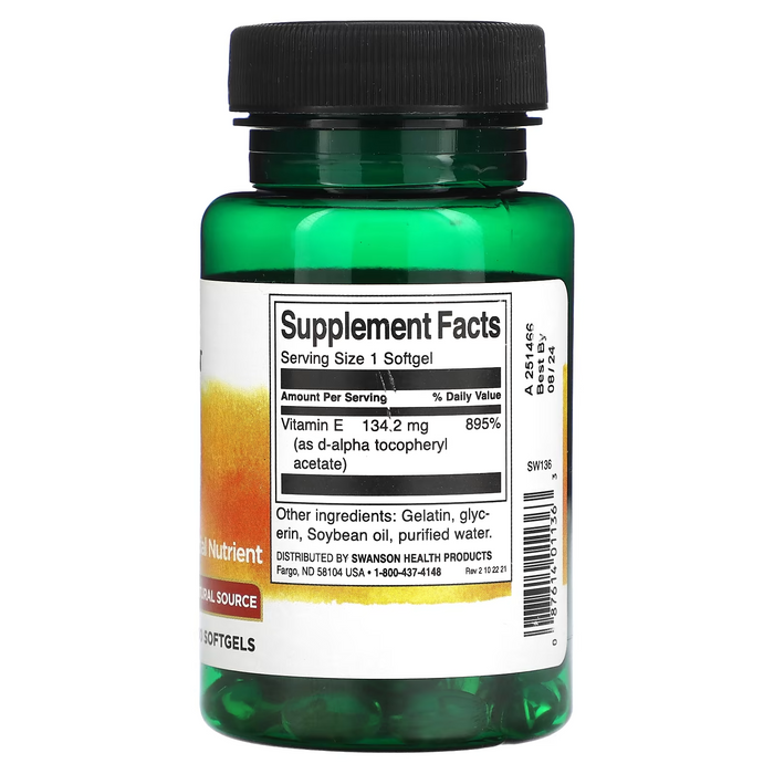 Vitamina E 200IU, 134.2 mg (100 Softgels), Swanson