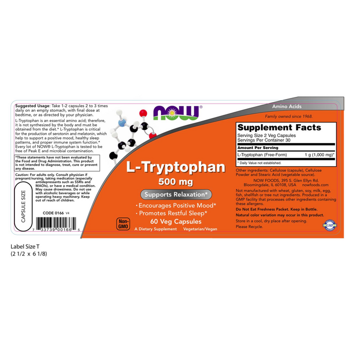 L-Triptófano 500 mg (60 veg caps)