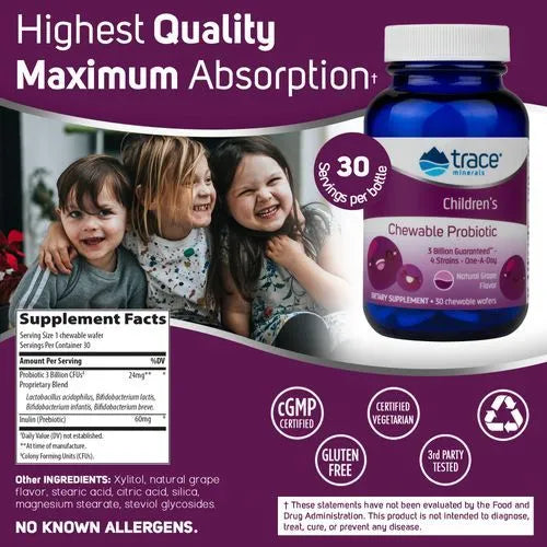 Trace Minerals Children's Chewable Probiotic 30 Wafers