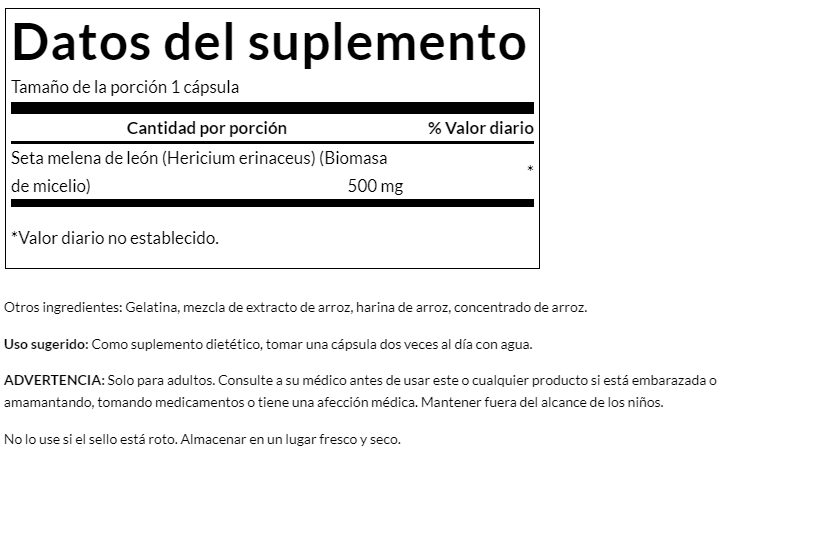 Hongo Melena de León 500 mg (60 caps), Swanson