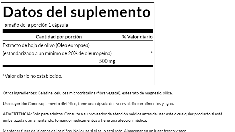 Extracto De Hoja De Olivo 500mg (120 caps), Swanson